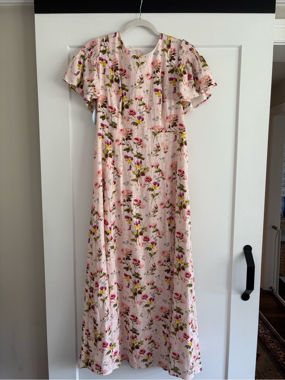 Hill House Pink Floral Flutter-Sleeve Maxi Dress